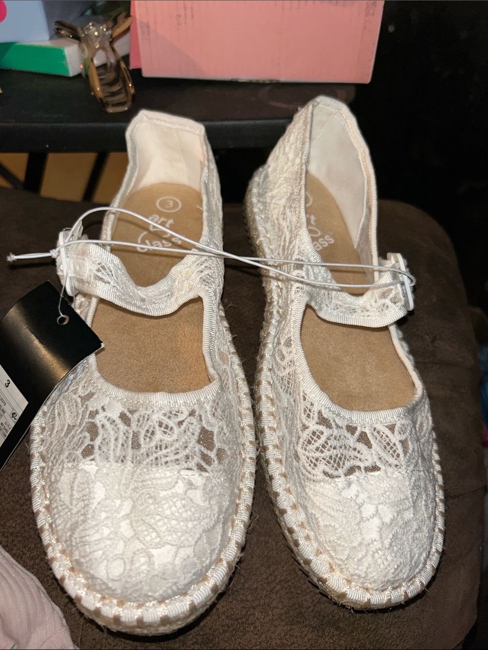 Girls  White Lace Mary Jane Espadrille Flats